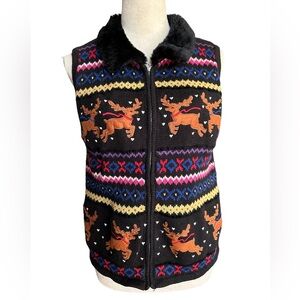 Designers original studio ho ho ho colorful reindeer Christmas holiday ugly vest